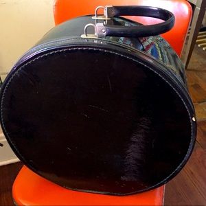 Vintage 1960s Black Vinyl Round Travel Case Large
